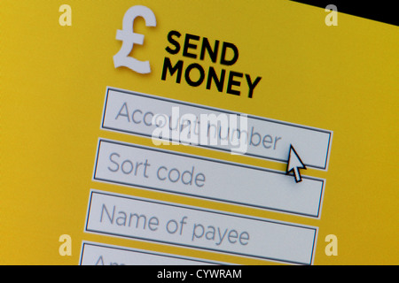 Close up of a fictional website inviting users to send money. Stock Photo