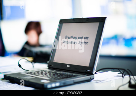 A laptop computer used by teacher in teaching GCSE biology in a secondary comprehensive school in Wales UK Stock Photo