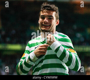 11.11.2012 Glasgow, Scotland. Tony Watt celebrates his goal during the Scottish Premier League game between Celtic and St Johnstone from Celtic Park. Stock Photo