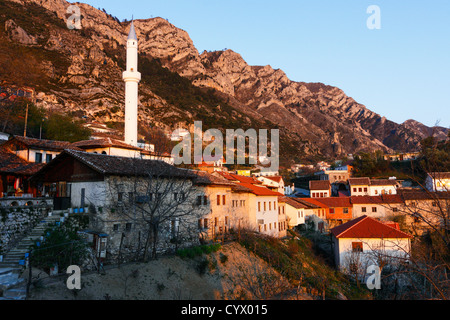 Kruja old town, bazaar and minaret. Albania Stock Photo