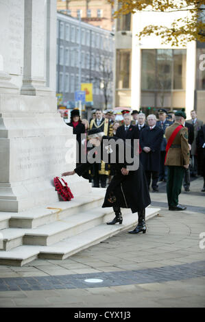 Dame Mary Peters D.B.E Lord Lieutenant of the County Borough of Belfast was the first to lay a wreath at the Cenotaph in Belfast at the national day of remembrance. Bonzo/Alamy Live News Stock Photo