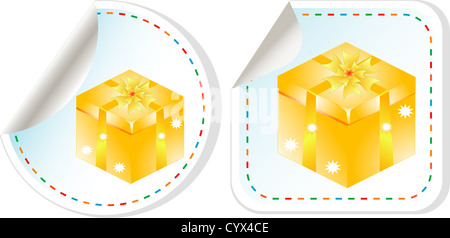 Set of stickers - yellow gift boxes Stock Photo