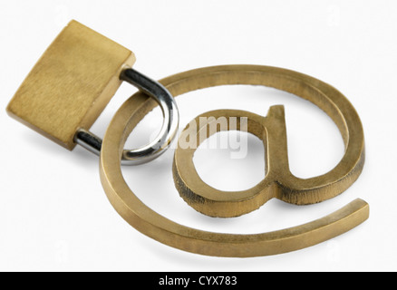 Padlock with at symbol Stock Photo