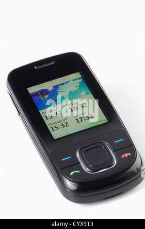 Time displaying on a mobile phone screen Stock Photo