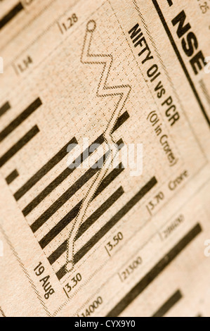 Bar graph on a financial newspaper Stock Photo