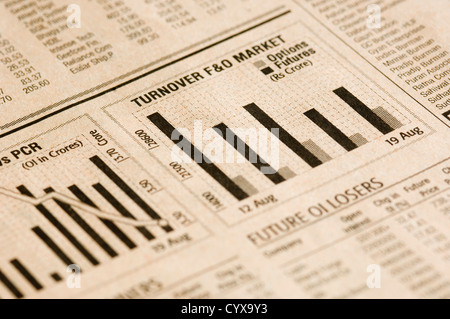 Bar graphs on a financial newspaper Stock Photo