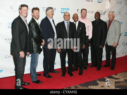 Jim Palmer, Robin Yount, Rollie Fingers, Reggie Jackson, Jeffrey Osborne, Roger Clemens, Dave Stewart, Joe Rudi at arrivals for 8th All Star Celebrity Classic to Benefit Mr. October Foundation for Kids, The Cosmopolitan of Las Vegas, Las Vegas, NV November 11, 2012. Photo By: James Atoa/Everett Collection/ALamy live news. USA. Stock Photo