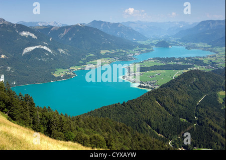 View from the zwölferhorn mountain on to the Wolfgangsee in Austria Stock Photo