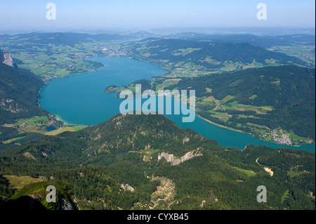 The Mondsee in Austria seen from the 1784 meters high mountain Schafberg Stock Photo