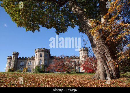 Cholmondeley Castle Gardens. Autumnal view of the north elevation of Cholmondeley Castle. Stock Photo