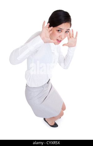 Work Scared Scared young office worker hiding under his working desk during ...