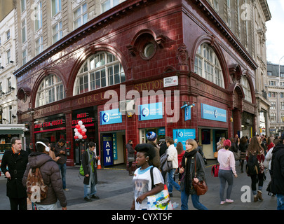 The original entrance and exit to Oxford Circus Underground Station on the corner of Argyll Street and Oxford Street, London, UK Stock Photo