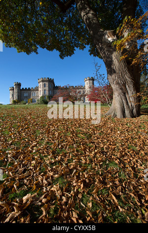 Cholmondeley Castle Gardens. Autumnal view of the north elevation of Cholmondeley Castle. Stock Photo