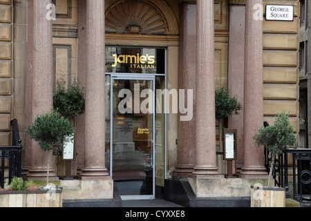 This restaurant is permanently closed. Entrance to Jamie Oliver's Italian Restaurant on George Square in Glasgow city centre, Scotland, UK, Stock Photo