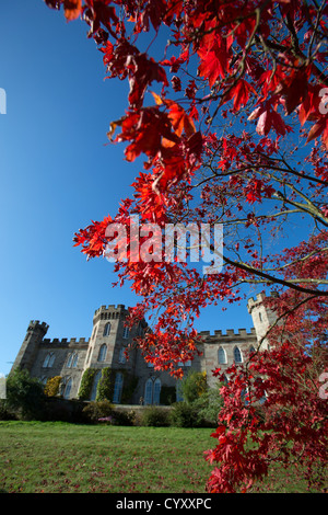 Cholmondeley Castle Gardens. Autumnal view of the north elevation of Cholmondeley Castle. Stock Photo