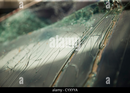 Cracked window the result of a bad car accident Stock Photo