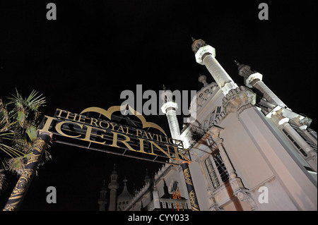 Brighton's Royal Pavilion bathed in new energy saving LED lights to mark the opening of the ice rink for the winter months Stock Photo