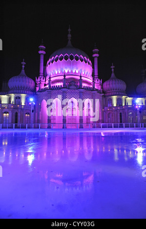 Brighton's Royal Pavilion bathed in new energy saving LED lights to mark the opening of the ice rink for the winter months Stock Photo