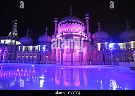 Brighton's Royal Pavilion bathed in new energy saving LED lights to mark the opening of the ice rink for the winter months Stock Photo