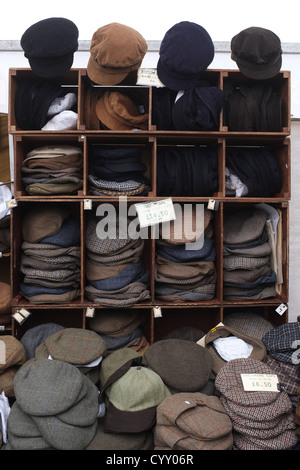Gentleman's hats for sale on a market stall Stock Photo