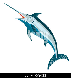 Illustration of a blue marlin fish jumping done in retro style. Stock Photo