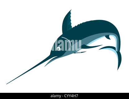 Illustration of a blue marlin fish jumping done in retro style. Stock Photo