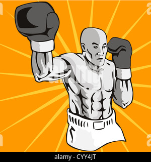 illustration of a boxer connecting a knockout punch done in retro style Stock Photo