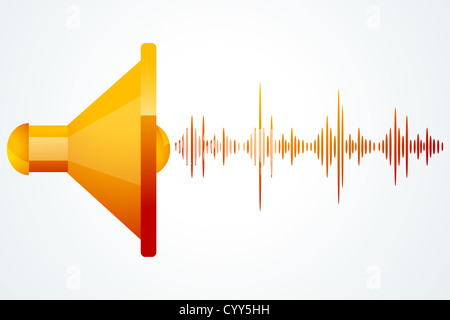 illustration of speaker with music waves on white background Stock Photo