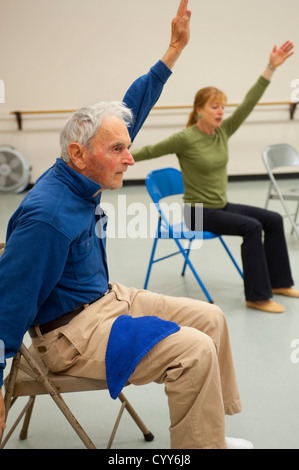 A movement class for elderly people with Parkinson's Disease Stock Photo