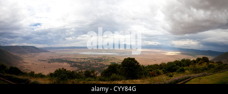 A panoramic photo merge from the rim of the Ngorongoro Crater. Tanzania Stock Photo