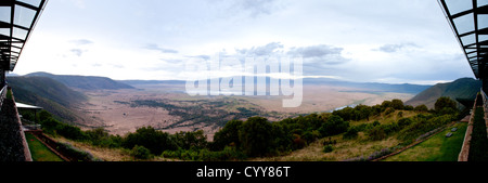 A panoramic photo merge from the rim of the Ngorongoro Crater. Tanzania Stock Photo