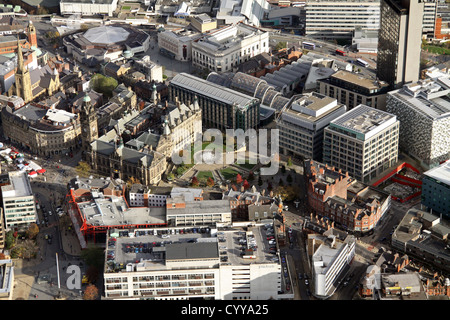 aerial view of Sheffield city centre, including the Peace Gardens, Winter Gardens and The Crucible Theatre Stock Photo