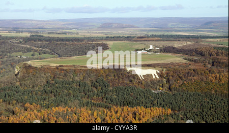 aerial view of The White Horse at Kilburn and Sutton Bank Gliding Club airfield, North Yorkshire Stock Photo