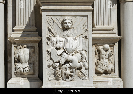 Bas relief on the facade of Arco Foscari building, Doge's Palace, Venice, Italy. Stock Photo