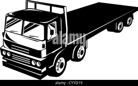 illustration of a flatbed truck lorry done in retro style on isolated background Stock Photo