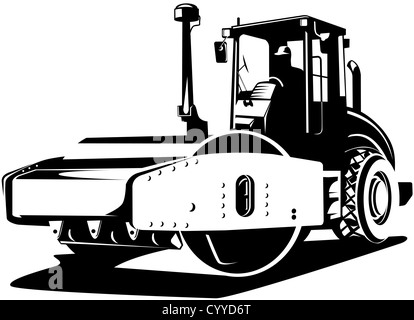 Illustration of road roller viewed from the front done in retro style. Stock Photo