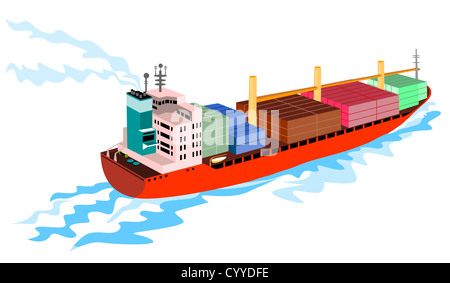 illustration of a cargo container ship done in retro style Stock Photo