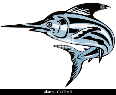 Illustration of a blue marlin fish jumping done in retro style. Stock Photo