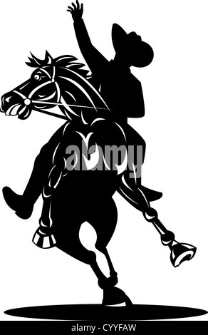 Illustration of a rodeo cowboy riding horse retro style. Stock Photo