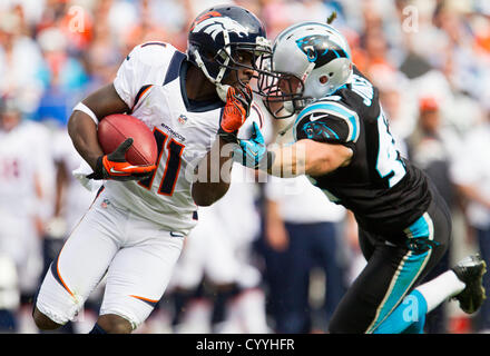 Denver Broncos Trindon Holliday (11) is dragged down by the San Francisco  49ers at Candlestick Park in San Francisco on August 8, 2013. The Broncos  defeated the 49ers 10-6. UPI/Terry Schmitt Stock Photo - Alamy