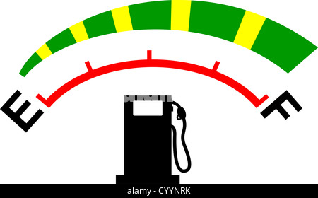 illustration of a fuel gage meter showing empty to full on isolated white background Stock Photo