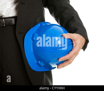 Close-up of architect/worker holding hard hat Stock Photo