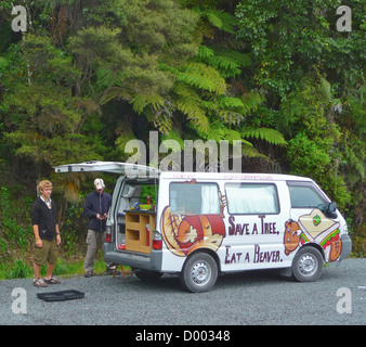 Students gap year travel camper van campervan New Zealand Wicked Campervans Stock Photo
