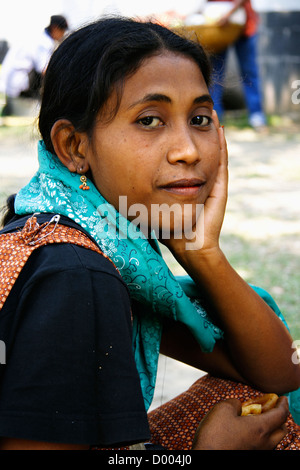 Portrait of Kashia tribal woman in the catholic mission of the Kashia village near Jaflang, Sylhet Division, Bangladesh Stock Photo