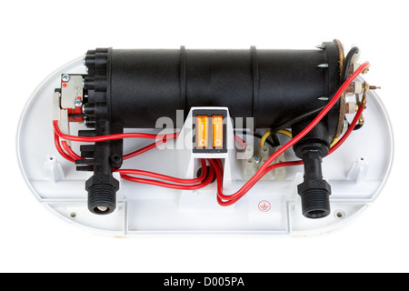 Electric water heater with the casing removed for survey isolate on white Stock Photo