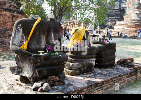 Beheaded Buddha Statues in the Ayutthaya Historical Park, Thailand Stock Photo