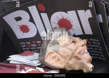 London, UK. 13th November 2012. A protest organized by the Stop the War Coalition against the former British Prime Minister Tony Blair speaking at the campus of the University College London. Tony Blair was branded a war criminal  who should face trial  war crimes at the International Court of Justice in the Hague for his involvement in the Afghanistan and Iraq wars. Stock Photo