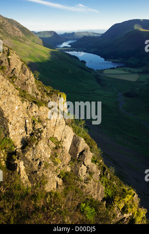 Sun rising over Lake Buttermere from the summit of Haystacks in the Lake District, England, UK. Stock Photo