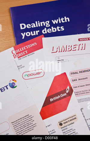 Dealing with debt. Household utility bills making it difficult for a British home owner to afford. UK. Stock Photo