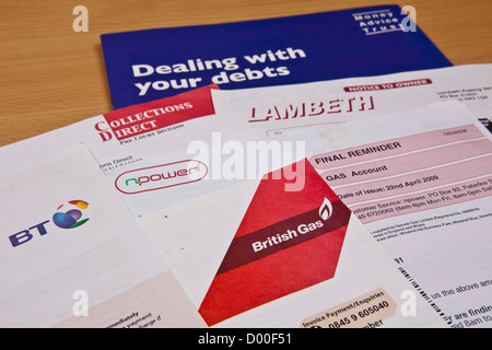 Dealing with debt. Household utility bills making it difficult for a British home owner to afford. UK. Stock Photo